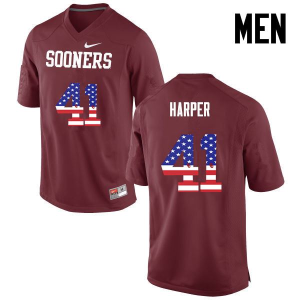 Men Oklahoma Sooners #41 Casey Harper College Football USA Flag Fashion Jerseys-Crimson